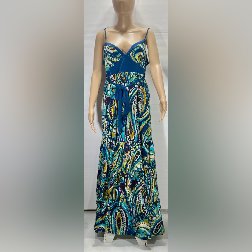 Vibrant Teal Patterned Maxi Dress Size L KATO Brand